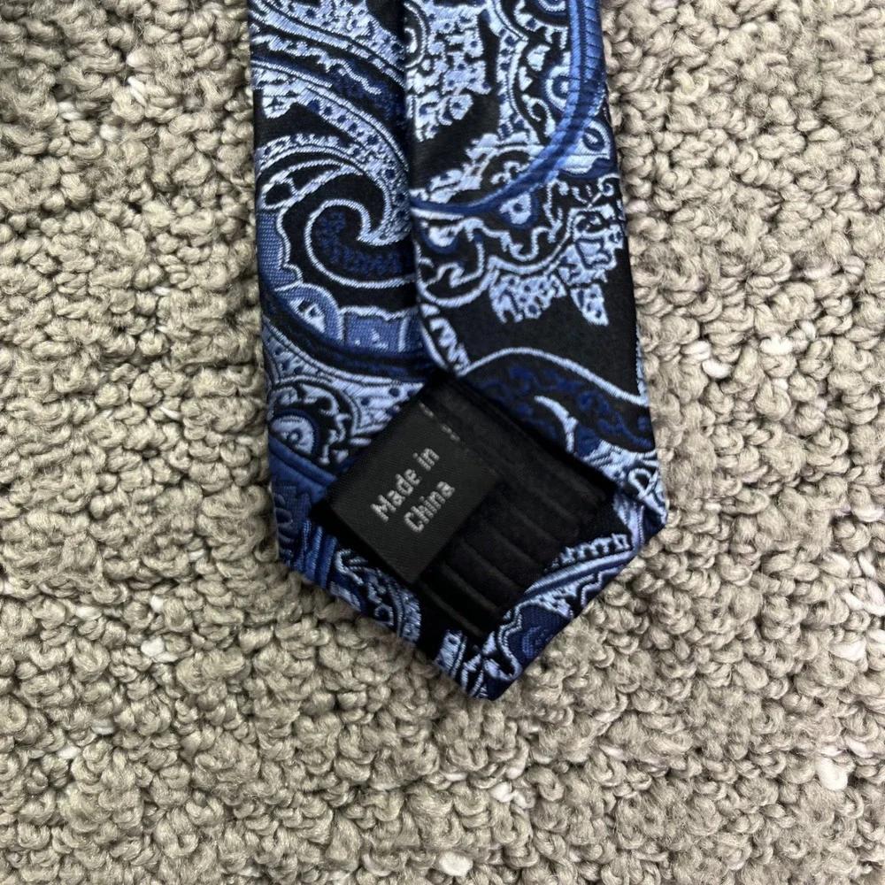 Kenneth Roberts Platinum Mens Tie Blue Black Paisley Woven Jacquard Necktie